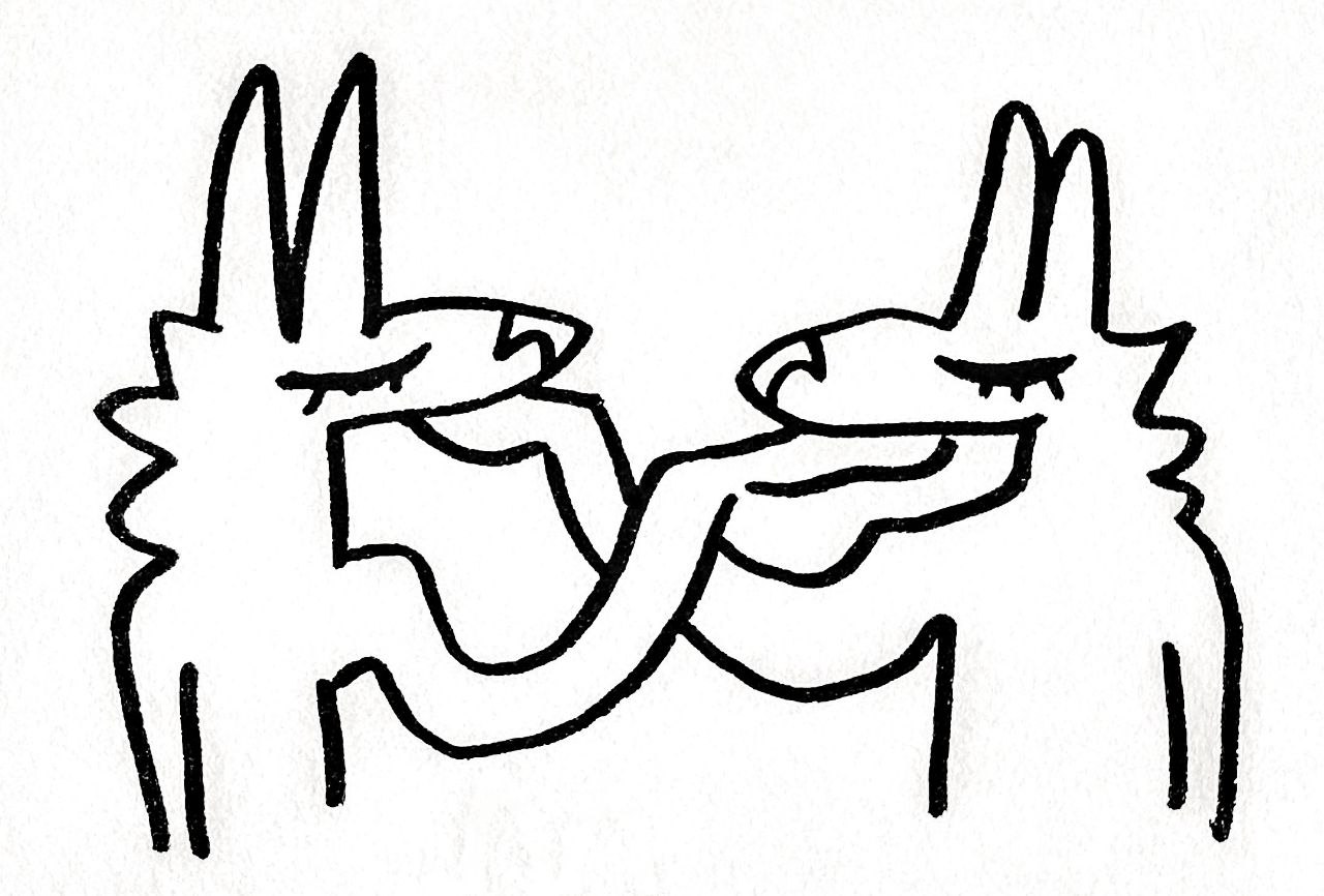 Two little guys gently caressing each other